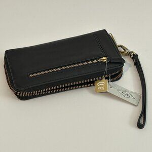 new FOSSIL EMMA SMTPHN black wleather rist wallet